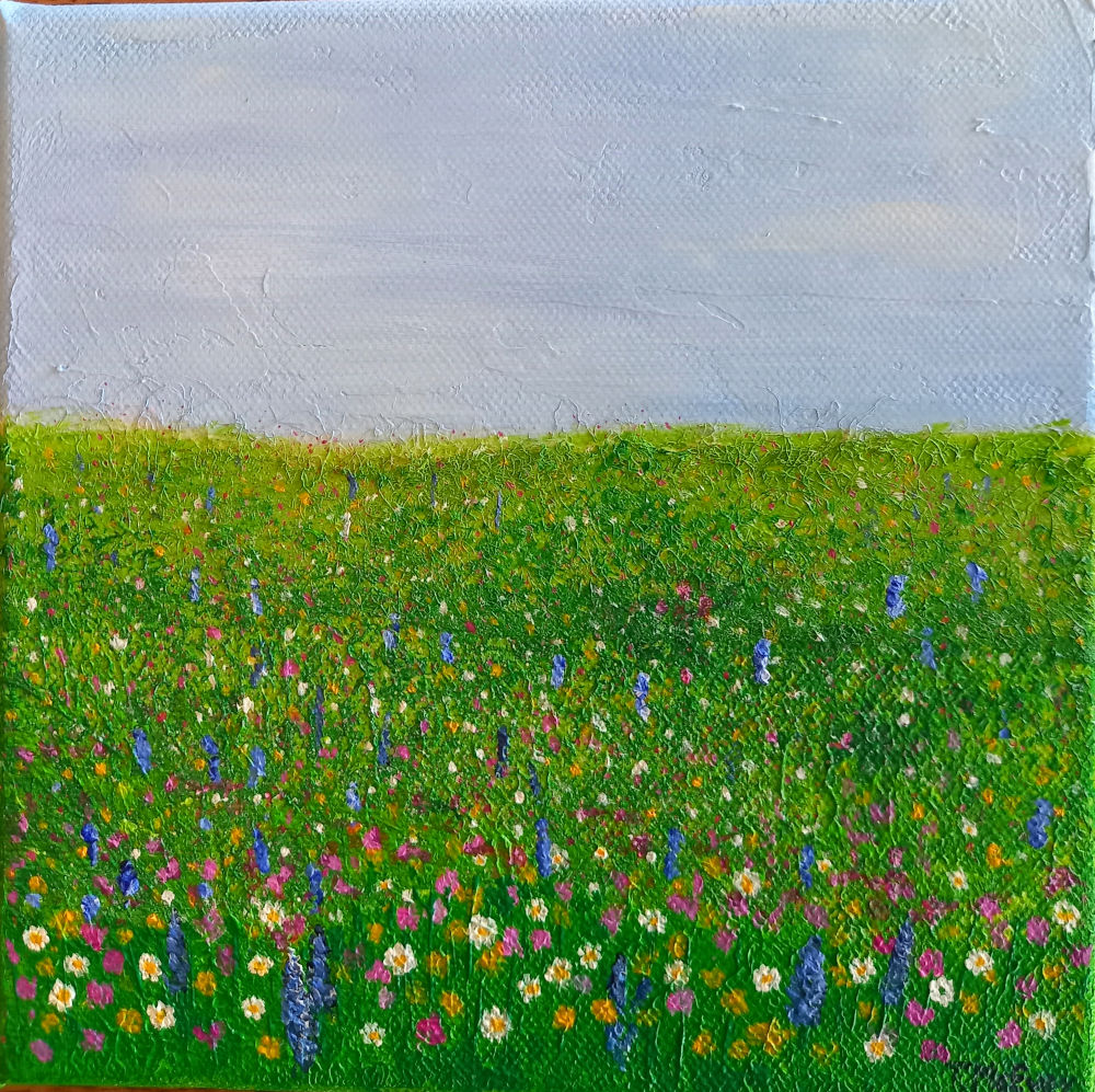 small meadow painting in mixed media