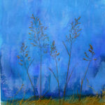 mixed media painting with dried grass