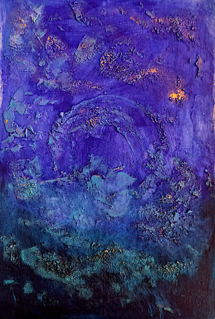 blue mixed media painting