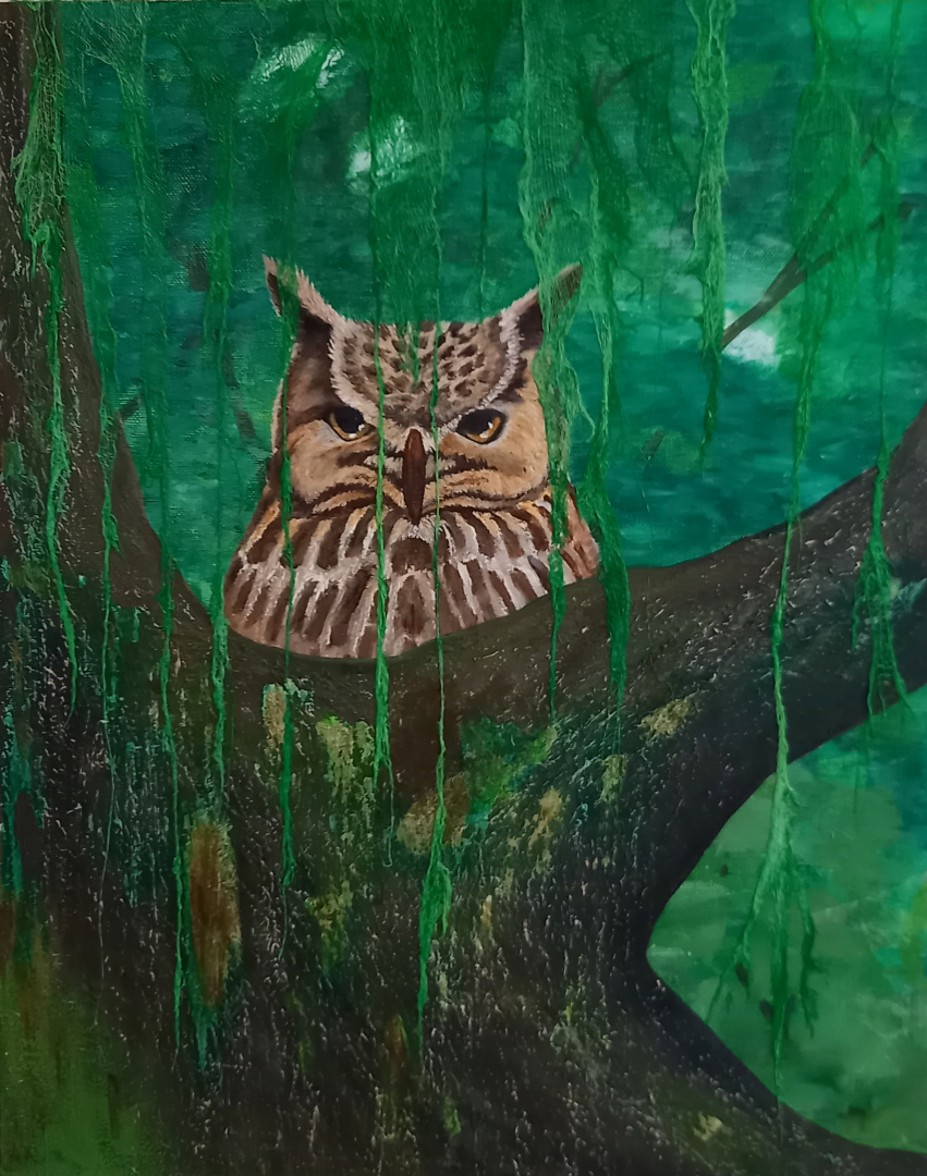 owl mixed media painting