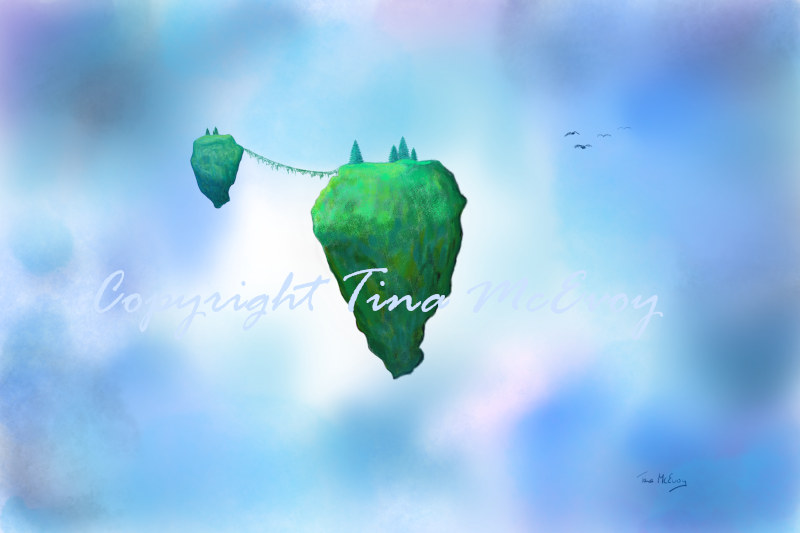 digital painting of two floating islands